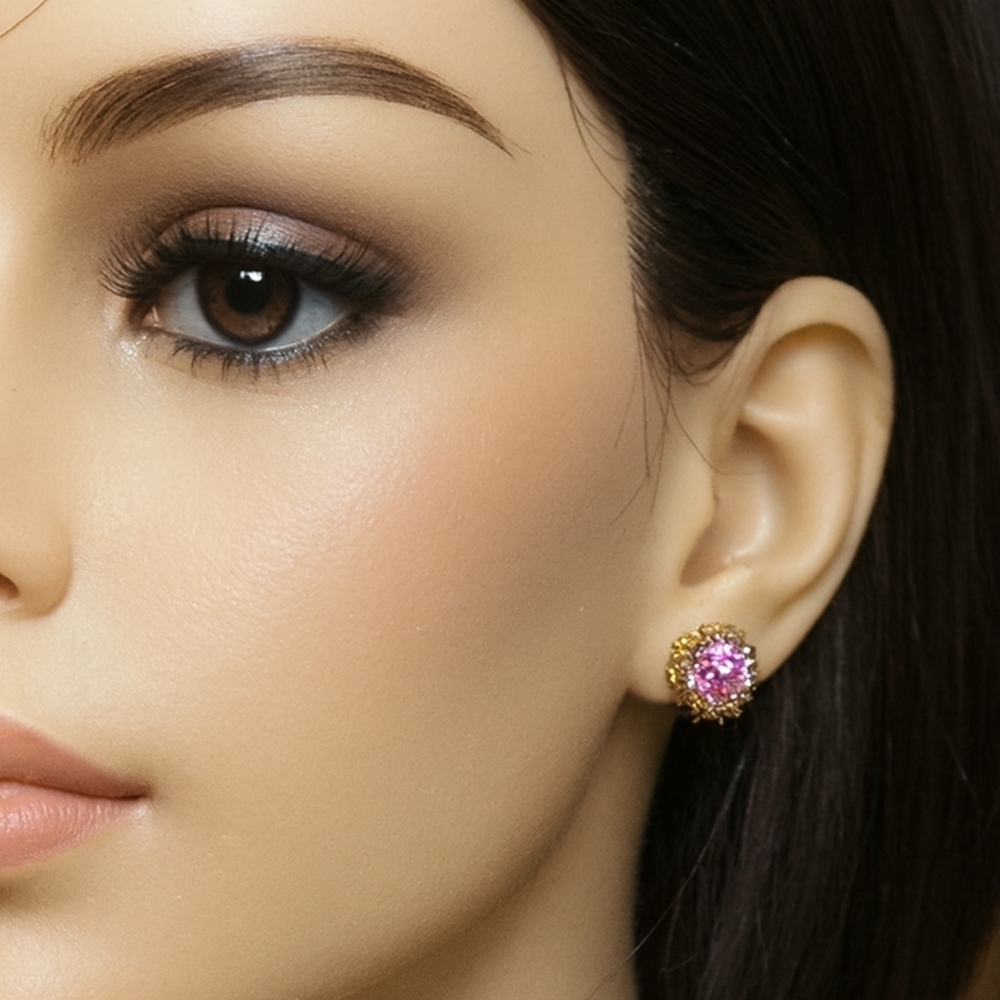 Women's  CrystalZ Gold  Pink Sparkling Crystal Stud Earrings - Fashion Jewelry